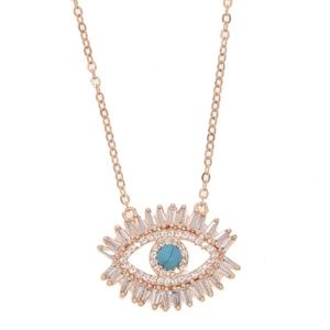 Turquoise and pave Cz Eye Pendant Necklace Jewelry
